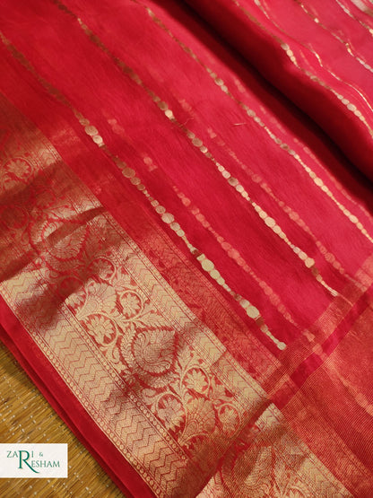 Pure Kora Silk Saree with Reshmi Zari - Red