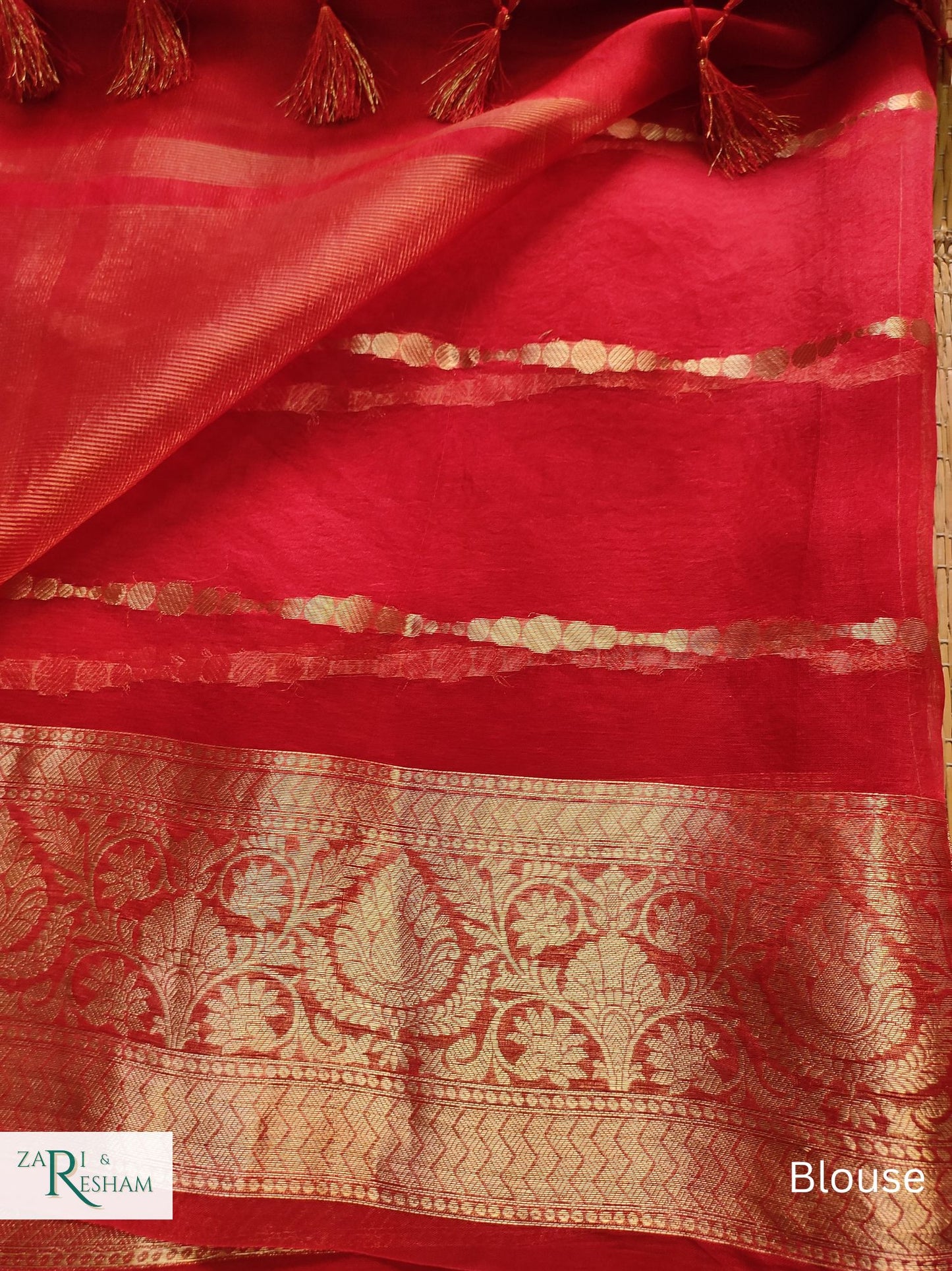 Pure Kora Silk Saree with Reshmi Zari - Red