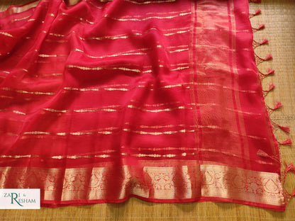 Pure Kora Silk Saree with Reshmi Zari - Red