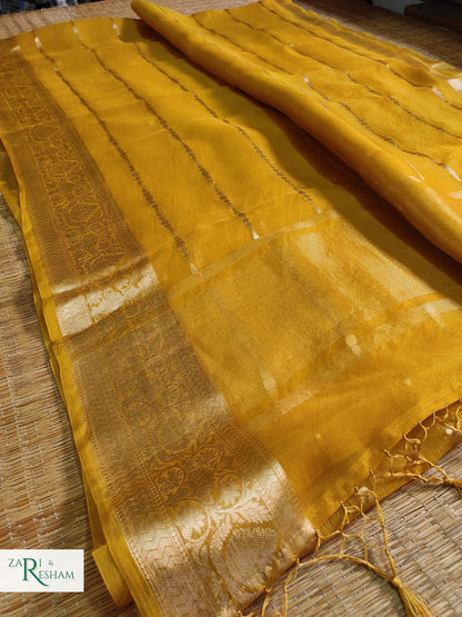 Pure Kora Silk Saree with Reshmi Zari - Mustard