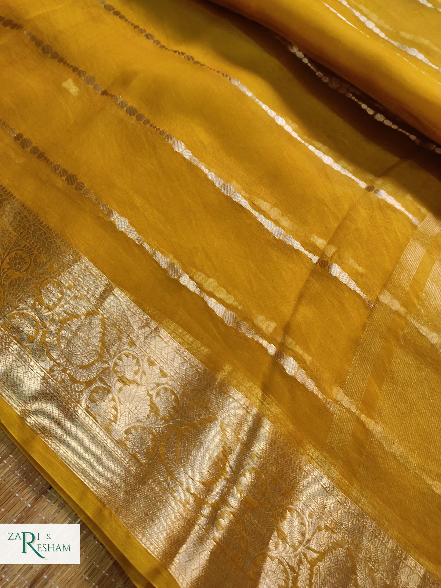 Pure Kora Silk Saree with Reshmi Zari - Mustard