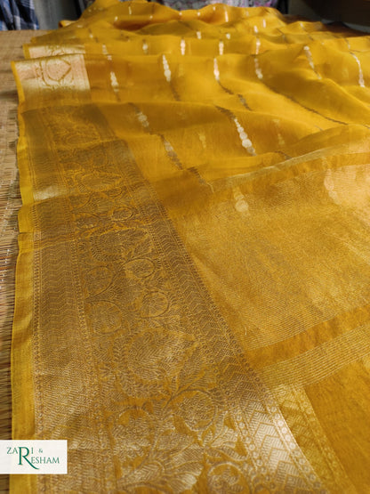 Pure Kora Silk Saree with Reshmi Zari - Mustard