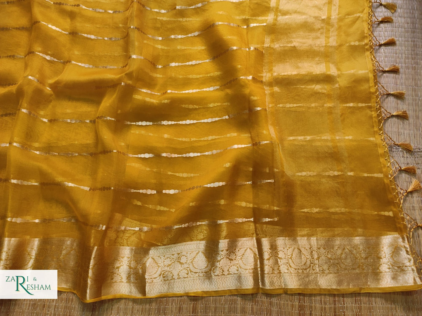 Pure Kora Silk Saree with Reshmi Zari - Mustard