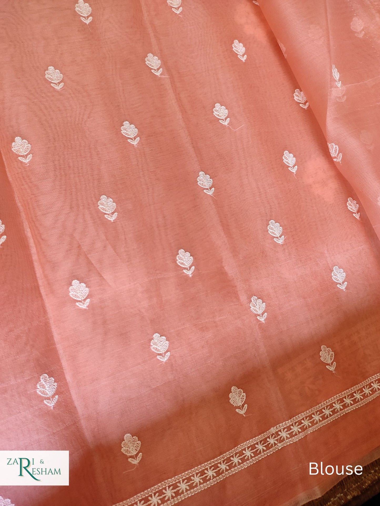 Pure Organza Silk Saree with Beautiful Chikankari Embroidery Work - Peach