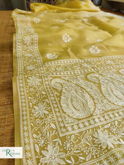 Pure Organza Silk Saree with Beautiful Chikankari Embroidery Work - Yellow