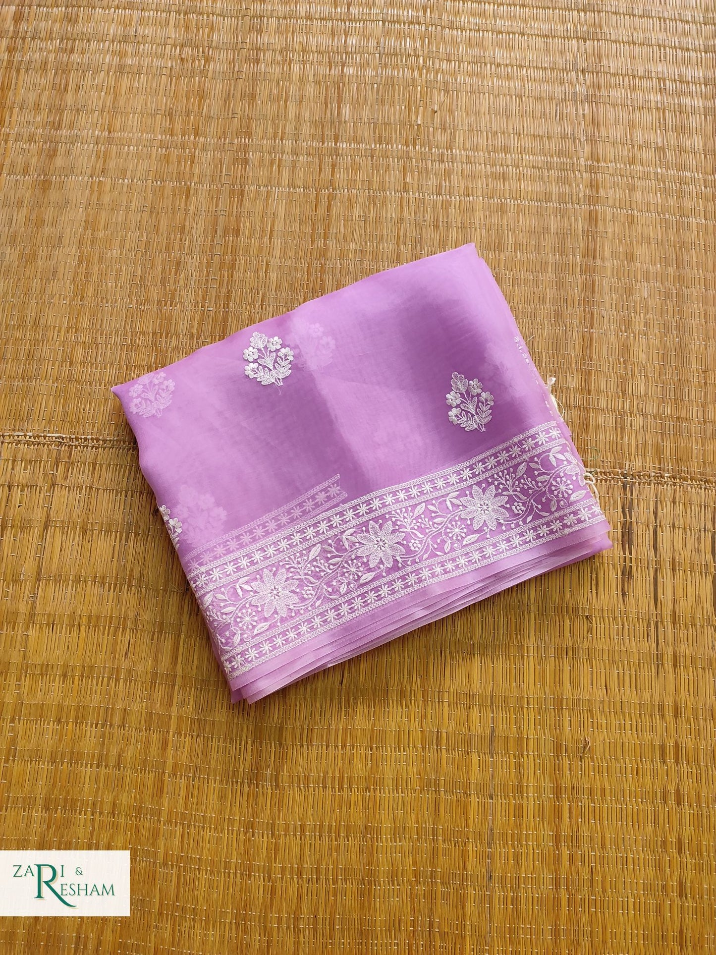 Pure Organza Silk Saree with Beautiful Chikankari Embroidery Work - Lavender