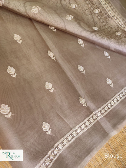 Pure Organza Silk Saree with Beautiful Chikankari Embroidery Work - Mouse Grey