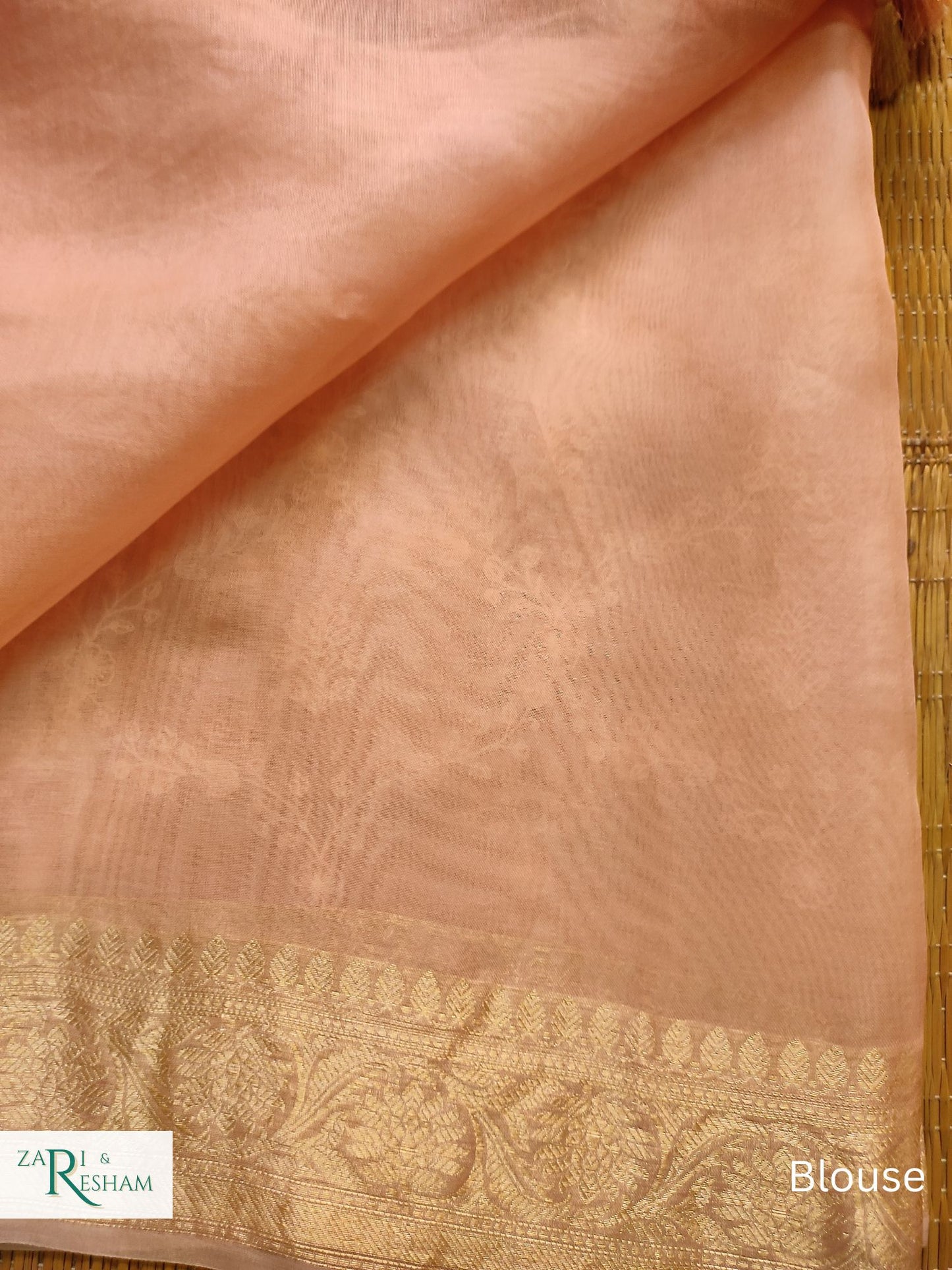 Pure Organza Silk Saree with Banarasi Style Chikankari Embroidery Work - Peach