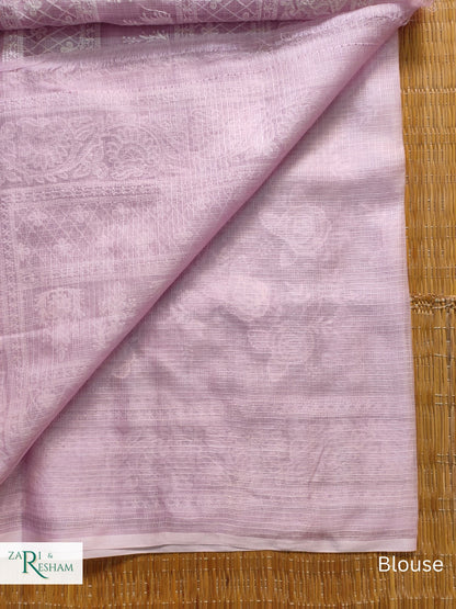 Pure Tusser Kota Silk Saree with Chikankari Rose Jaal Embroidery Work - Light Lavender