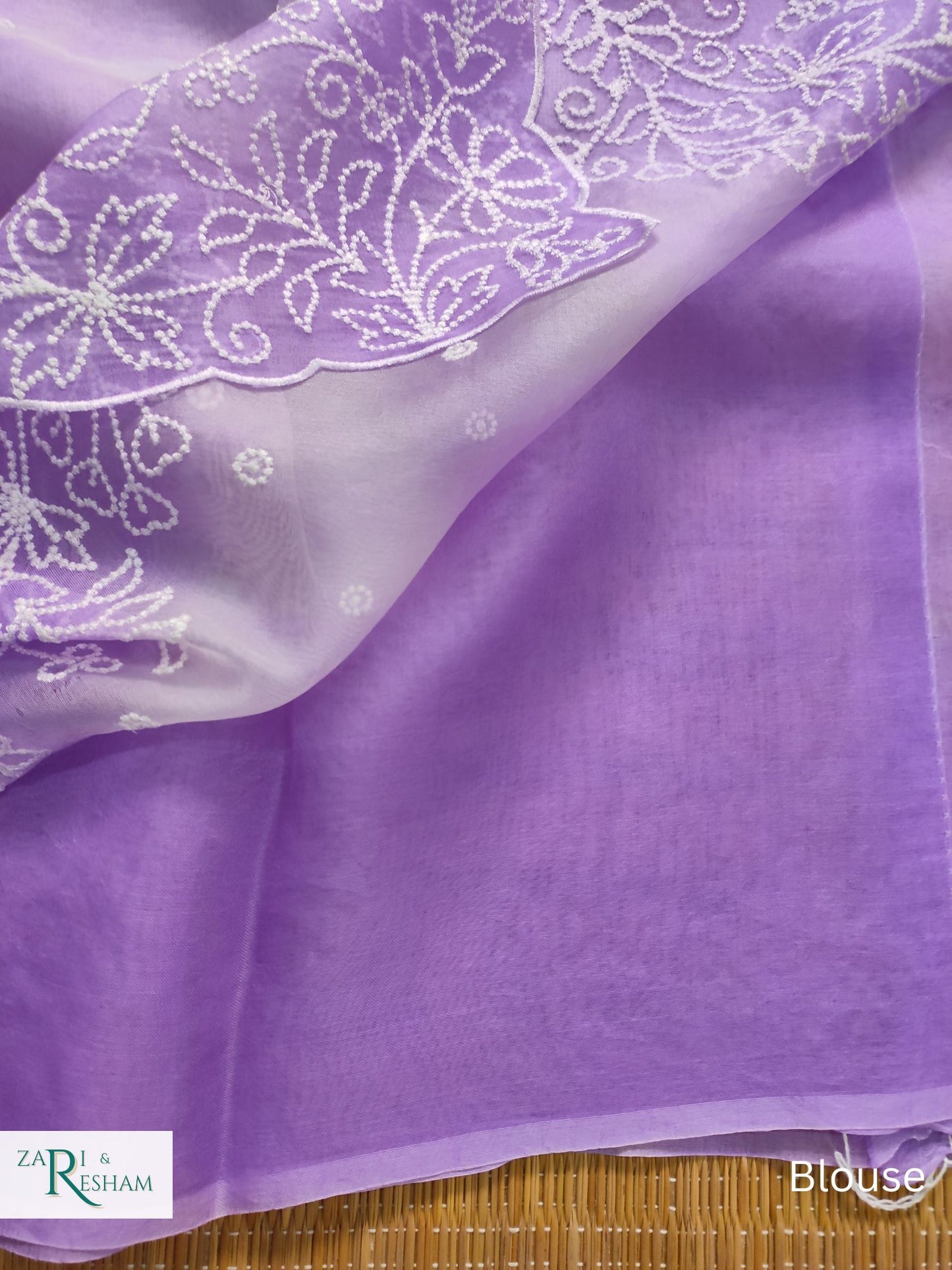 Pure Organza Silk Saree with Pearl Style Embroidery Work in Tied Dye Colour - Lavender