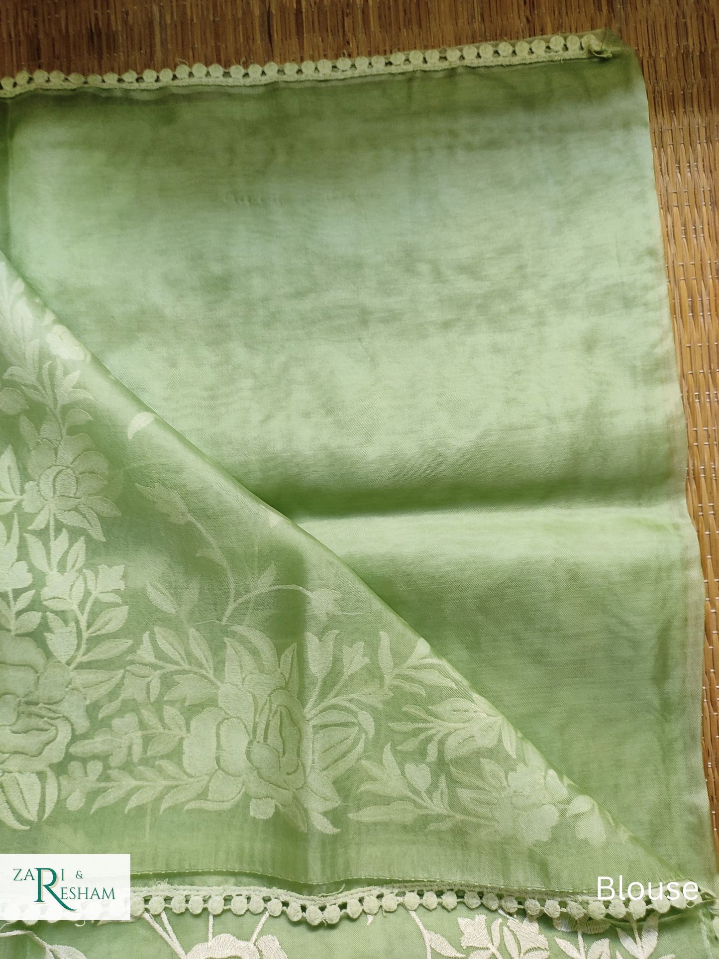 Pure Organza Silk Saree with Parsi Style Jaal Embroidery Work - Green