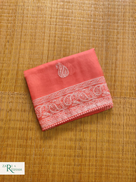 Pure Organza Silk Saree with Embroidery Work - Orange