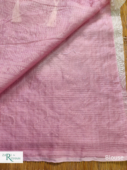 Pure Tusser Kota Silk Saree with Heavy Chikankari Embroidery Work - Pink