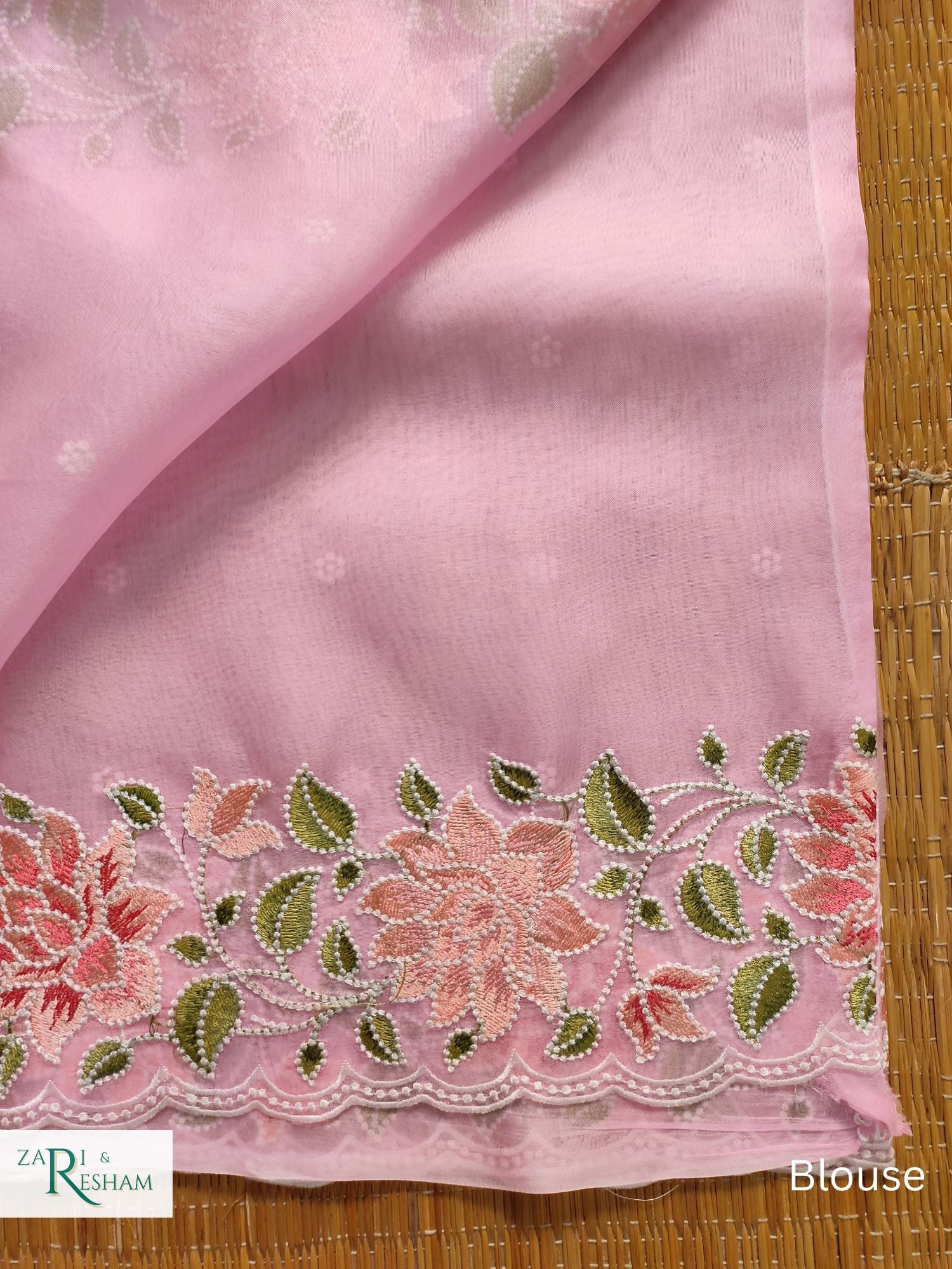 Floral Embroidered Cut Work Pattern Silky Kota Saree