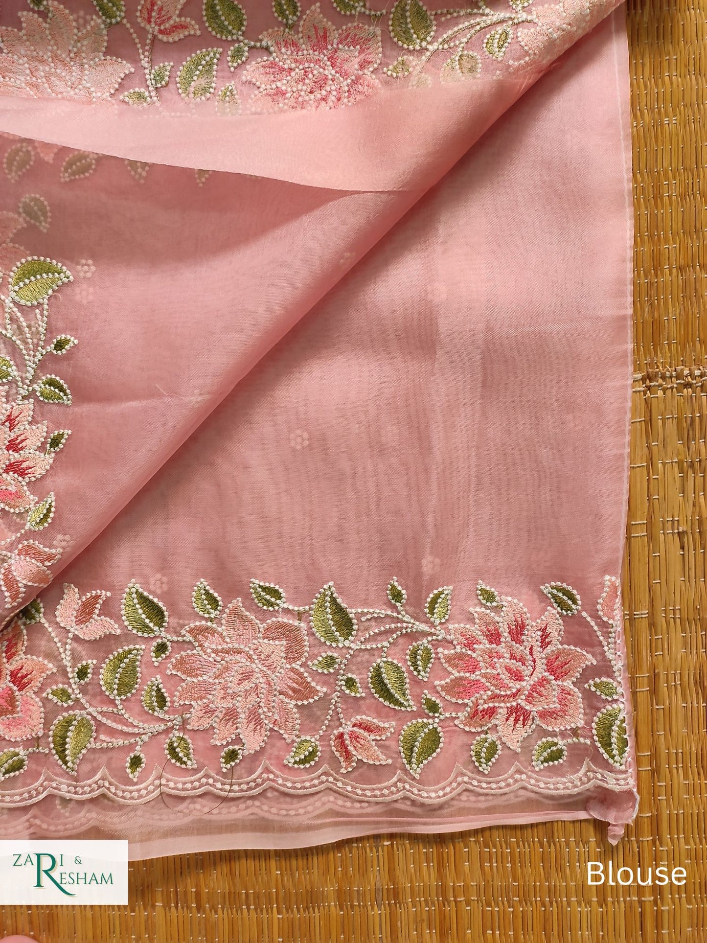 Pure Organza Silk Saree with Floral Style Embroidery Work with Scalloped Edges - Copper