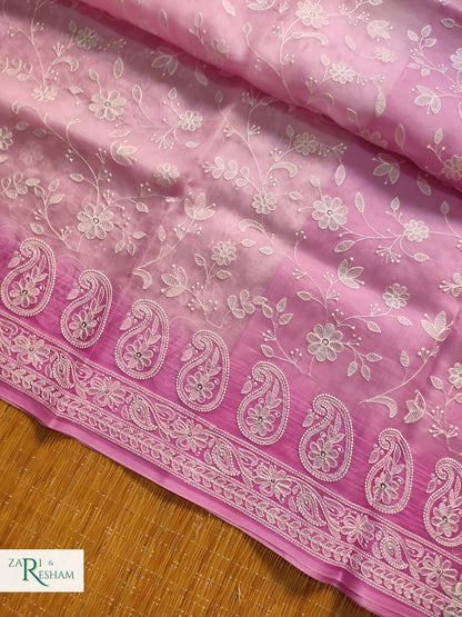 Pure Organza Silk Saree with Chikankari Jaal Embroidery Work - Pink