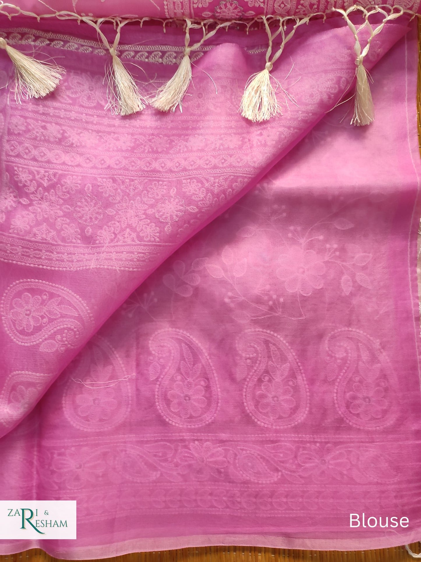 Pure Organza Silk Saree with Chikankari Jaal Embroidery Work - Pink