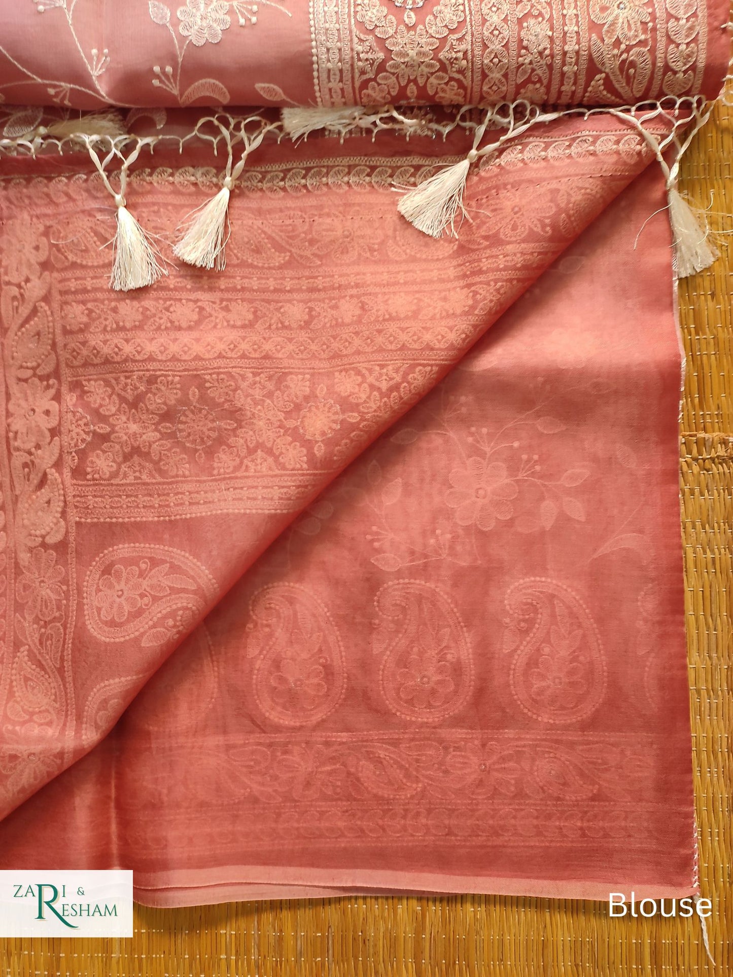 Pure Organza Silk Saree with Chikankari Jaal Embroidery Work - Copper