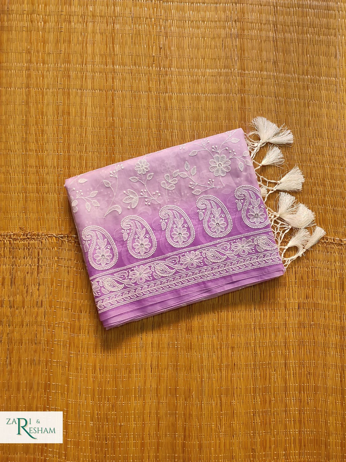 Pure Organza Silk Saree with Chikankari Jaal Embroidery Work - Lavender