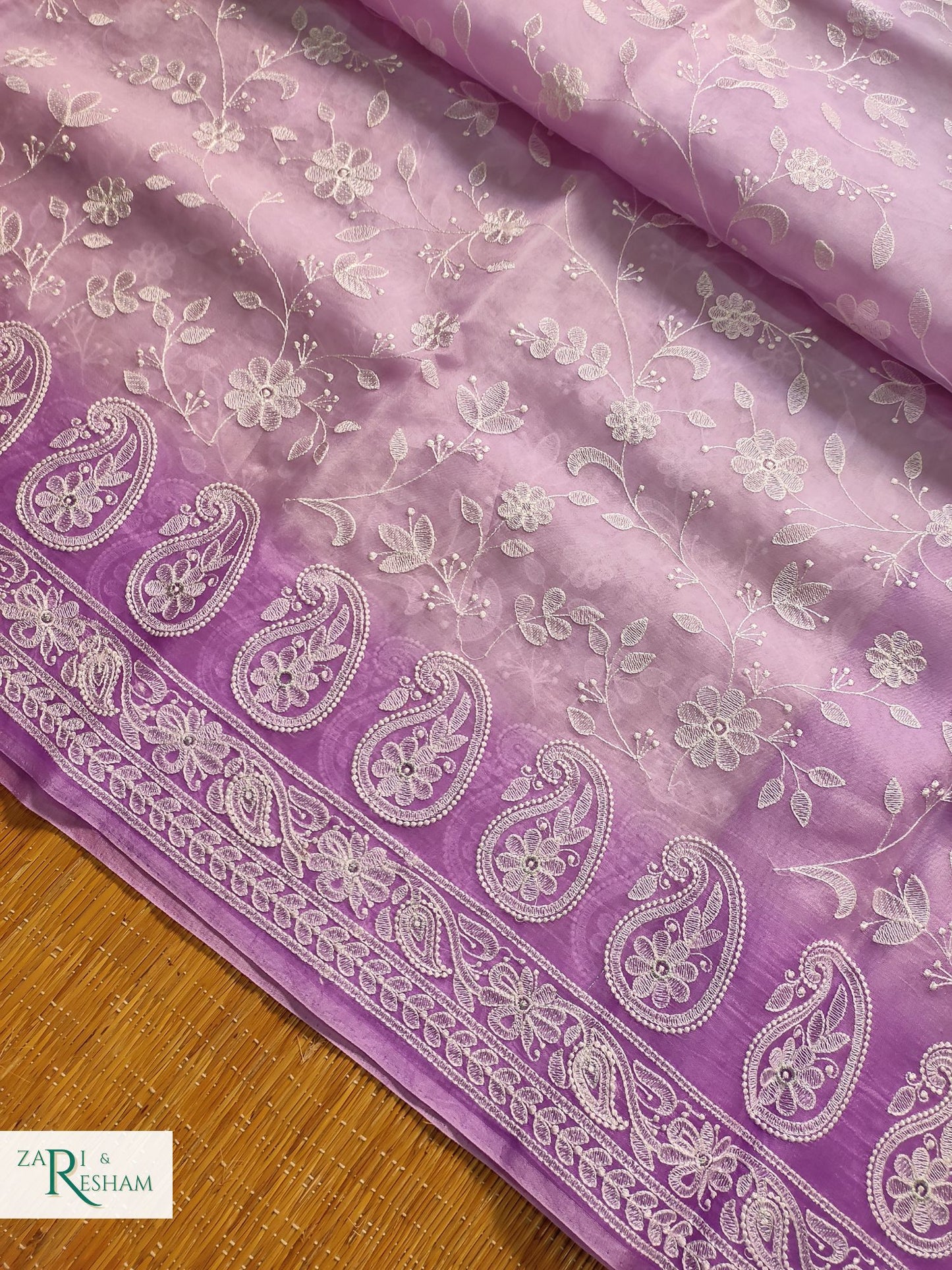 Pure Organza Silk Saree with Chikankari Jaal Embroidery Work - Lavender