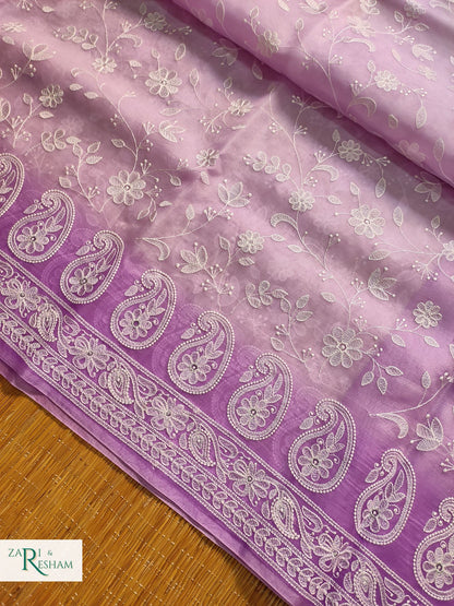 Pure Organza Silk Saree with Chikankari Jaal Embroidery Work - Lavender