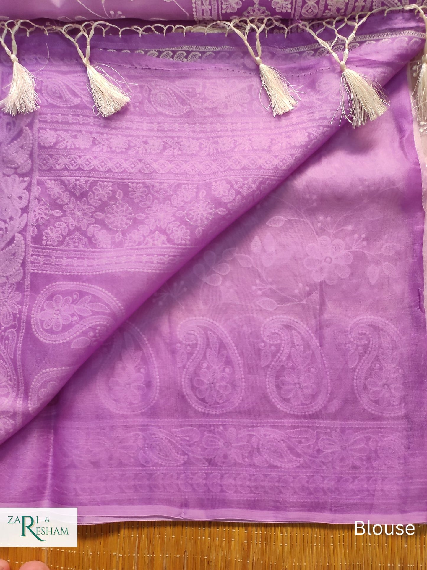 Pure Organza Silk Saree with Chikankari Jaal Embroidery Work - Lavender