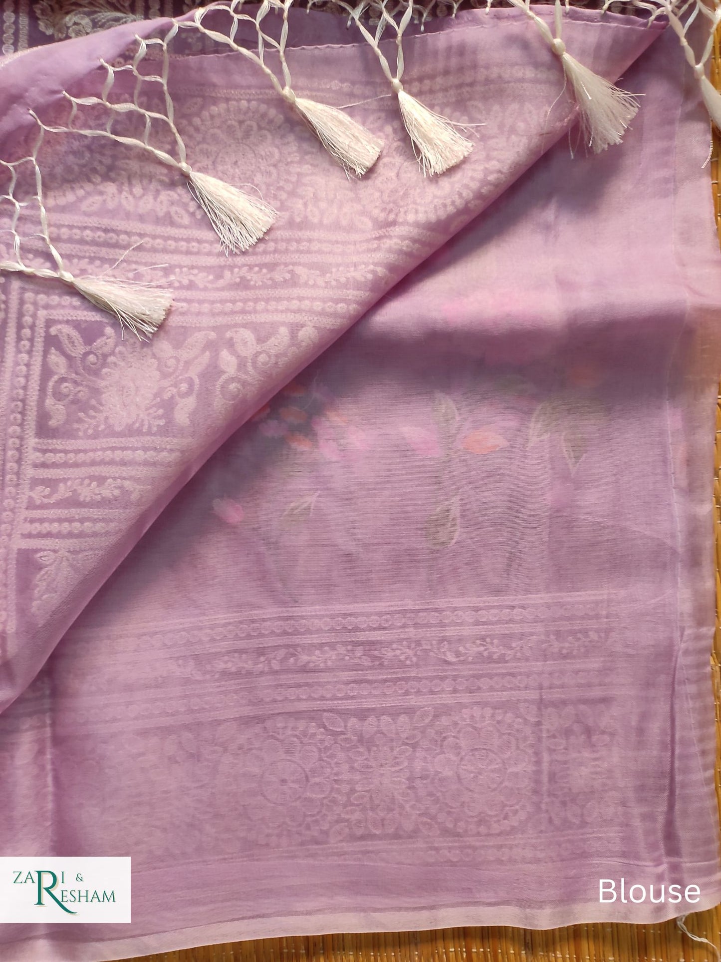 Pure Organza Silk Saree with Heavy Chikankari Floral Jaal Embroidery Work - Lavender