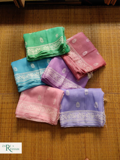 Pure Organza Silk Saree with Beautiful Chikankari Embroidery Work - Mouve