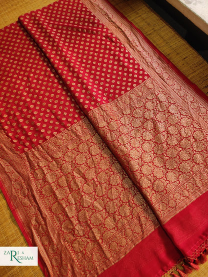 Pure Banarasi Khaddi Shiffon Saree Antique Zari - Red