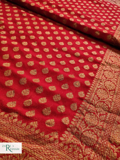 Pure Banarasi Khaddi Shiffon Saree Antique Zari - Red