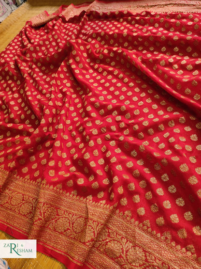 Pure Banarasi Khaddi Shiffon Saree Antique Zari - Red