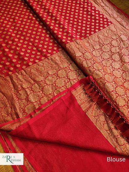 Pure Banarasi Khaddi Shiffon Saree Antique Zari - Red